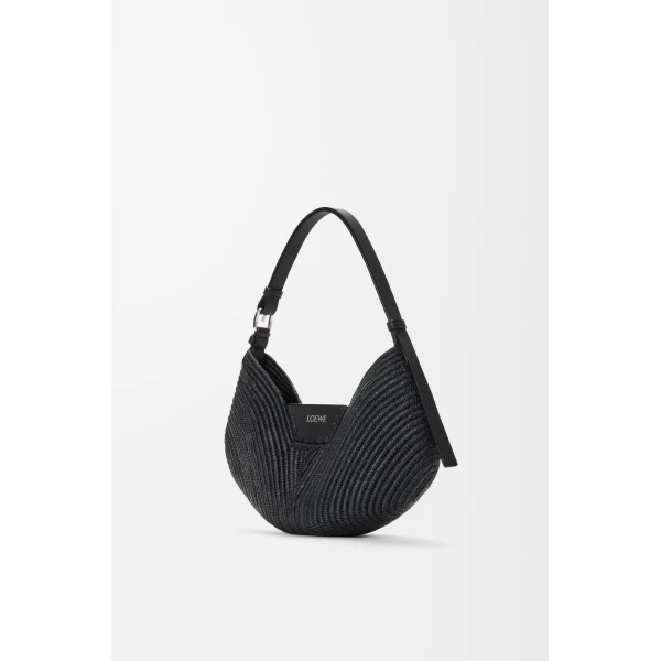 Loewe Medium Loewe Swing bag in raffia and calfskin, Black | Totes & Top-Handle Bags | Luxury Shoes 