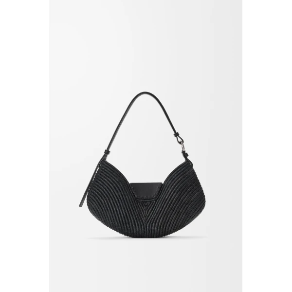 Loewe Medium Loewe Swing bag in raffia and calfskin, Black | Totes & Top-Handle Bags | Luxury Shoes 