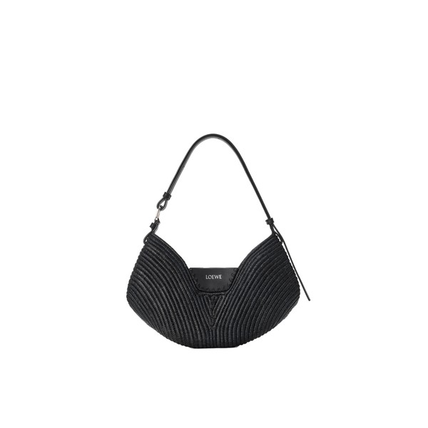 Loewe Medium Loewe Swing bag in raffia and calfskin, Black | Totes & Top-Handle Bags | Luxury Shoes 