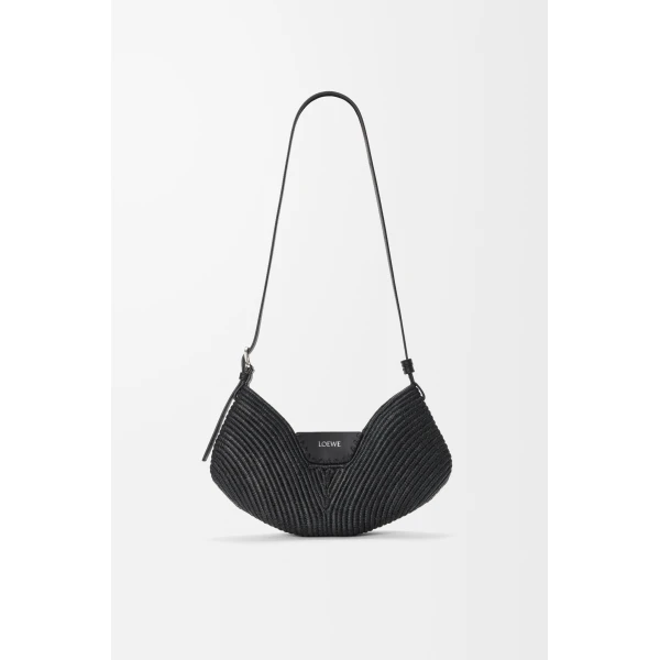 Loewe Medium Loewe Swing bag in raffia and calfskin, Black | Totes & Top-Handle Bags | Luxury Shoes 