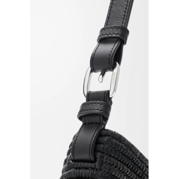 Loewe Medium Loewe Swing bag in raffia and calfskin, Black | Totes & Top-Handle Bags | Luxury Shoes 
