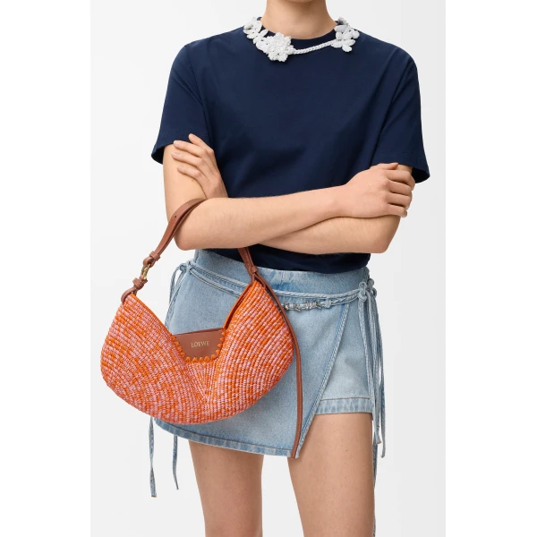 Loewe Medium Loewe Swing bag in raffia and calfskin, Bright Orange/Pink | Totes & Top-Handle Bags | Luxury Shoes 
