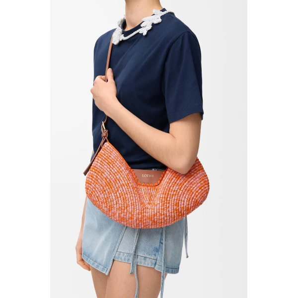 Loewe Medium Loewe Swing bag in raffia and calfskin, Bright Orange/Pink | Totes & Top-Handle Bags | Luxury Shoes 