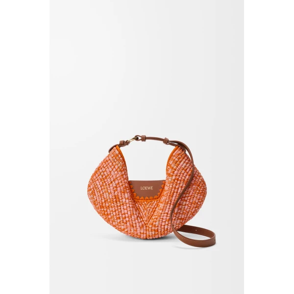 Loewe Medium Loewe Swing bag in raffia and calfskin, Bright Orange/Pink | Totes & Top-Handle Bags | Luxury Shoes 