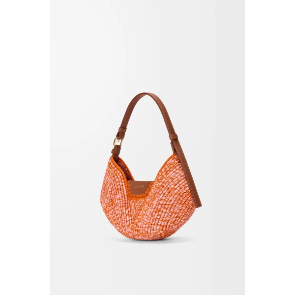 Loewe Medium Loewe Swing bag in raffia and calfskin, Bright Orange/Pink | Totes & Top-Handle Bags | Luxury Shoes 