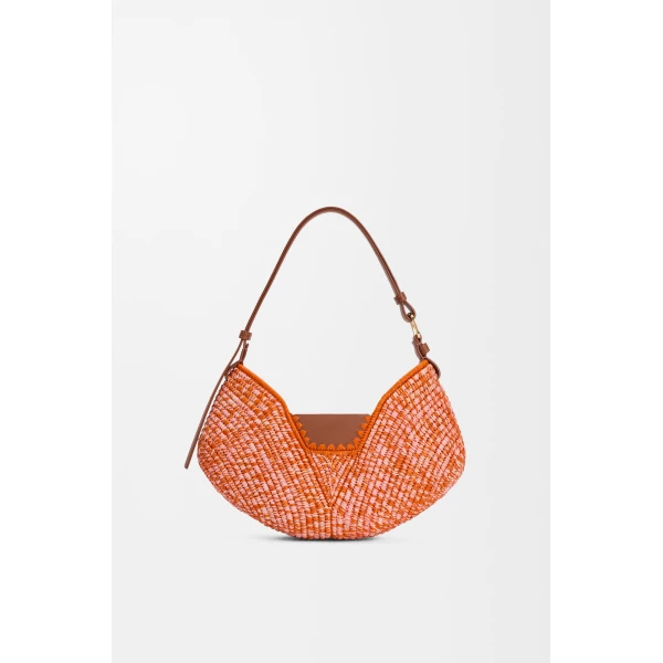 Loewe Medium Loewe Swing bag in raffia and calfskin, Bright Orange/Pink | Totes & Top-Handle Bags | Luxury Shoes 