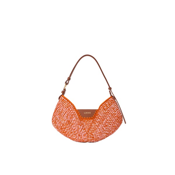 Loewe Medium Loewe Swing bag in raffia and calfskin, Bright Orange/Pink | Totes & Top-Handle Bags | Luxury Shoes 
