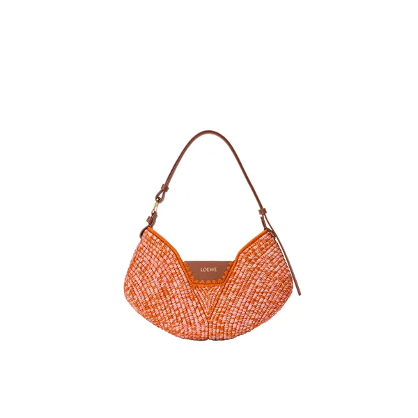 Loewe Medium Loewe Swing bag in raffia and calfskin, Bright Orange/Pink | Totes & Top-Handle Bags | Luxury Shoes 