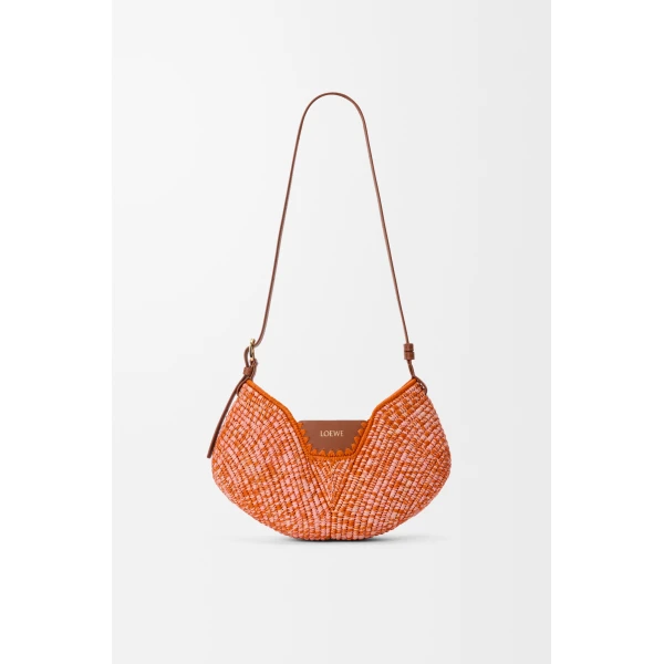 Loewe Medium Loewe Swing bag in raffia and calfskin, Bright Orange/Pink | Totes & Top-Handle Bags | Luxury Shoes 