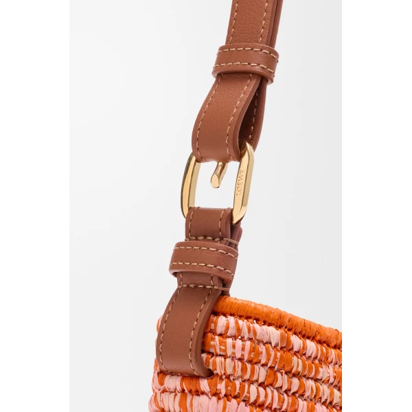 Loewe Medium Loewe Swing bag in raffia and calfskin, Bright Orange/Pink | Totes & Top-Handle Bags | Luxury Shoes 