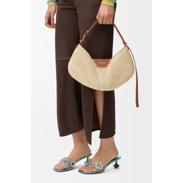 Loewe Medium Loewe Swing bag in raffia and calfskin, Natural/Tan | Totes & Top-Handle Bags | Luxury Shoes 
