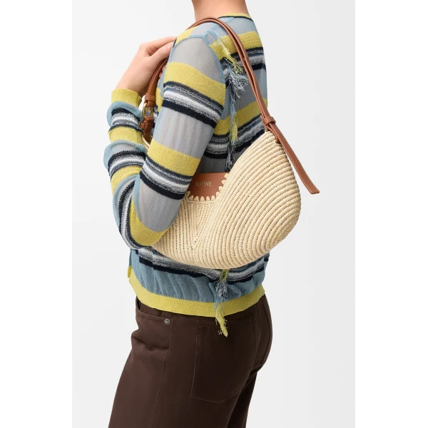 Loewe Medium Loewe Swing bag in raffia and calfskin, Natural/Tan | Totes & Top-Handle Bags | Luxury Shoes 