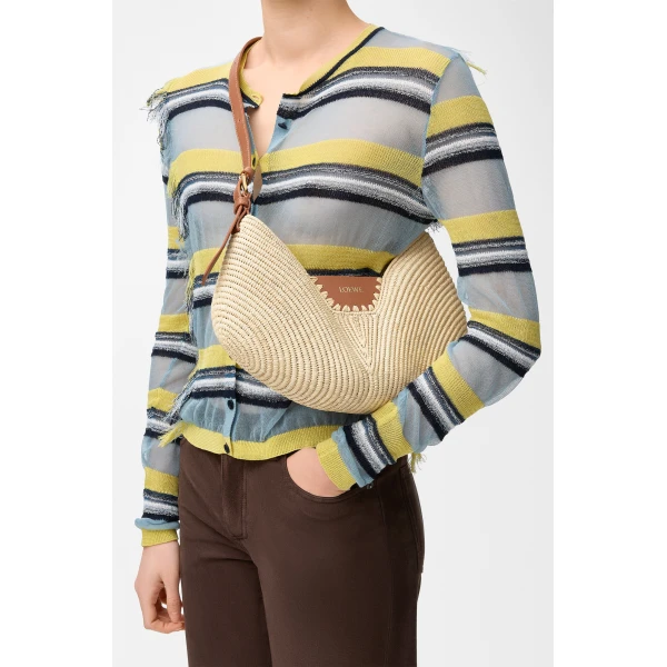 Loewe Medium Loewe Swing bag in raffia and calfskin, Natural/Tan | Totes & Top-Handle Bags | Luxury Shoes 