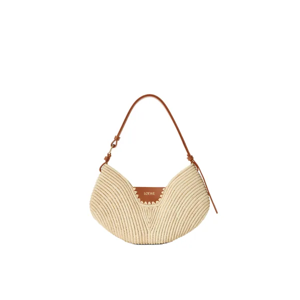 Loewe Medium Loewe Swing bag in raffia and calfskin, Natural/Tan | Totes & Top-Handle Bags | Luxury Shoes 