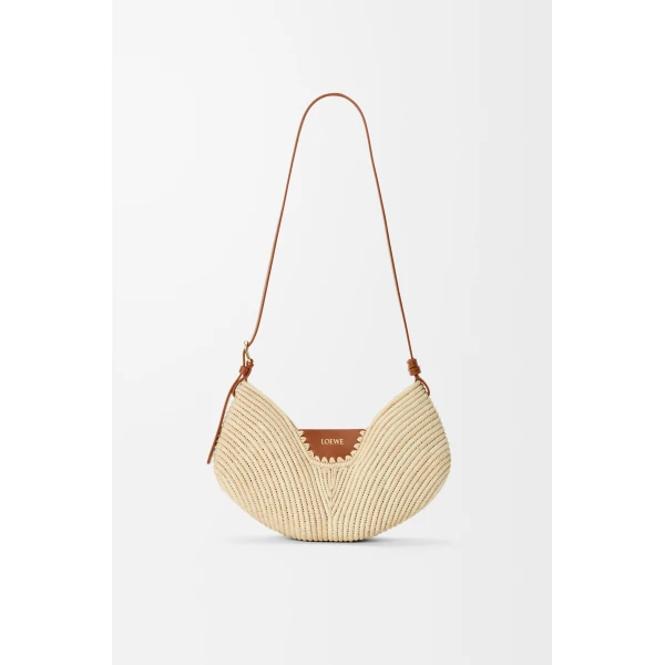 Loewe Medium Loewe Swing bag in raffia and calfskin, Natural/Tan | Totes & Top-Handle Bags | Luxury Shoes 