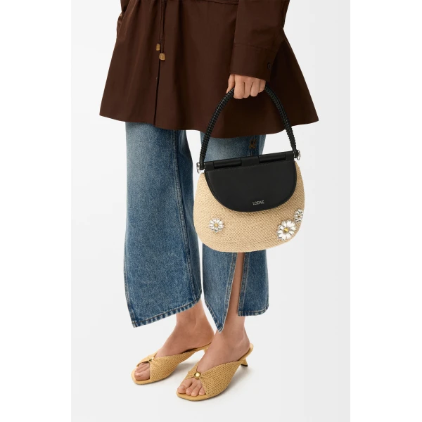 Loewe Medium Pescador bag in raffia and calfskin, Natural/Black | Totes & Top-Handle Bags | Luxury Shoes 