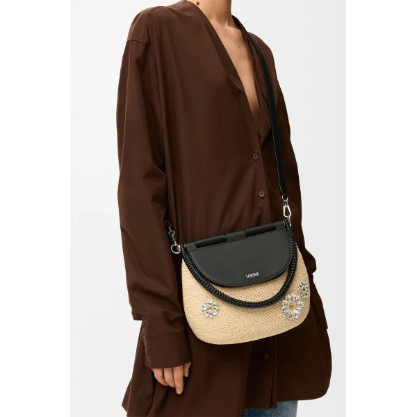 Loewe Medium Pescador bag in raffia and calfskin, Natural/Black | Totes & Top-Handle Bags | Luxury Shoes 