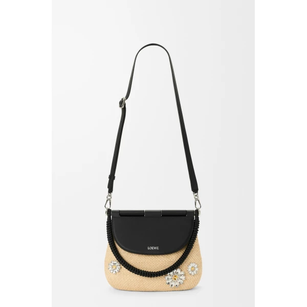 Loewe Medium Pescador bag in raffia and calfskin, Natural/Black | Totes & Top-Handle Bags | Luxury Shoes 