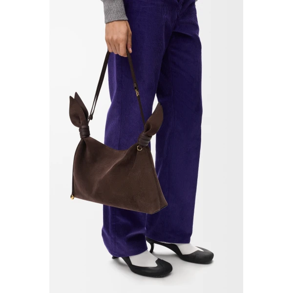 Loewe Medium Scarf bag in suede, Dark Chestnut | Shoulder & Crossbody Bags | Luxury Shoes 