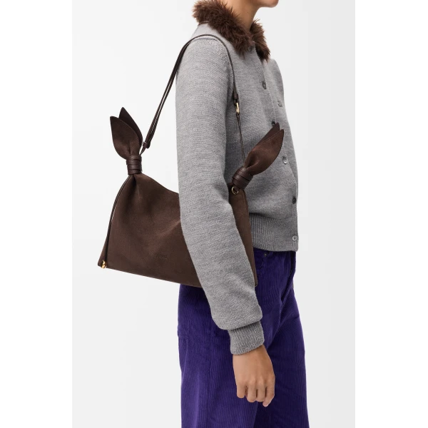 Loewe Medium Scarf bag in suede, Dark Chestnut | Shoulder & Crossbody Bags | Luxury Shoes 