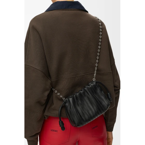 Loewe Mini Flamenco Pleats purse in nappa lambskin, Black | Shoulder & Crossbody Bags | Luxury Shoes 