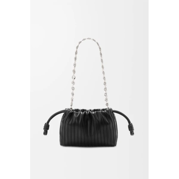 Loewe Mini Flamenco Pleats purse in nappa lambskin, Black | Shoulder & Crossbody Bags | Luxury Shoes 