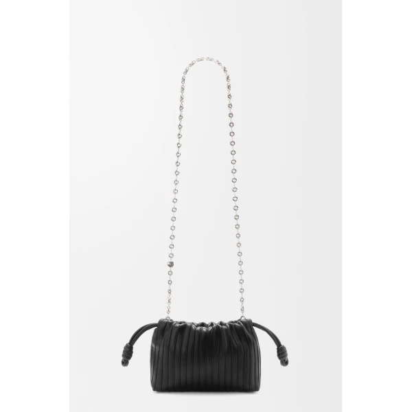 Loewe Mini Flamenco Pleats purse in nappa lambskin, Black | Shoulder & Crossbody Bags | Luxury Shoes 