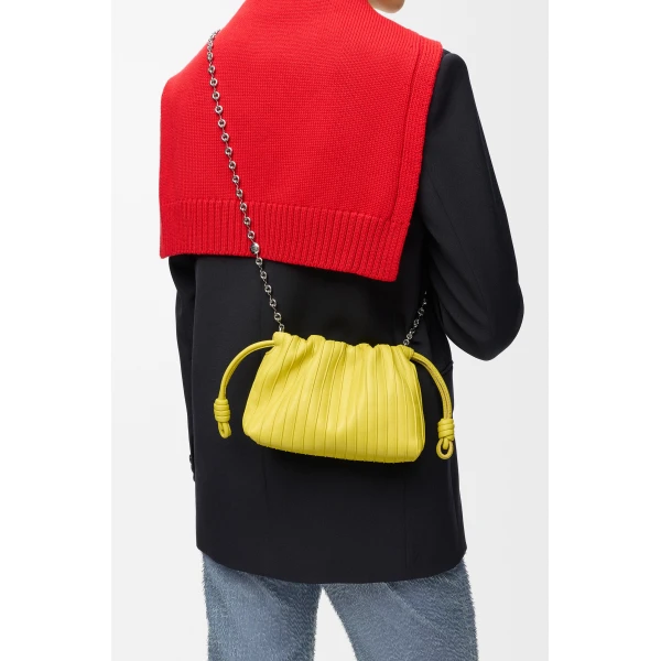 Loewe Mini Flamenco Pleats purse in nappa lambskin, Lemon | Shoulder & Crossbody Bags | Luxury Shoes 