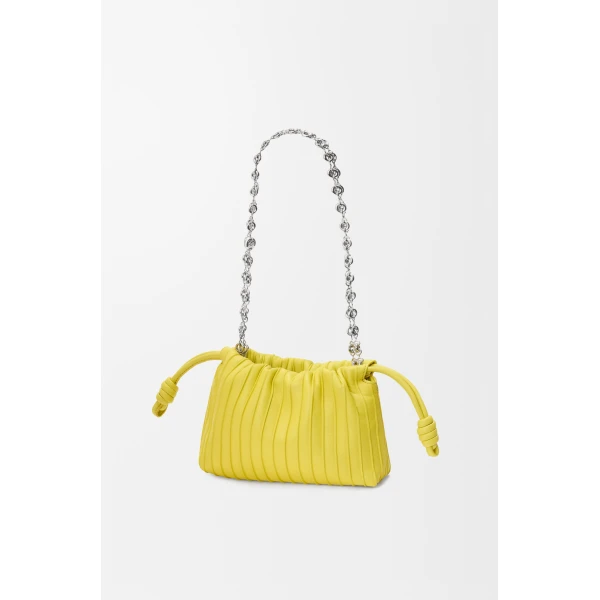 Loewe Mini Flamenco Pleats purse in nappa lambskin, Lemon | Shoulder & Crossbody Bags | Luxury Shoes 