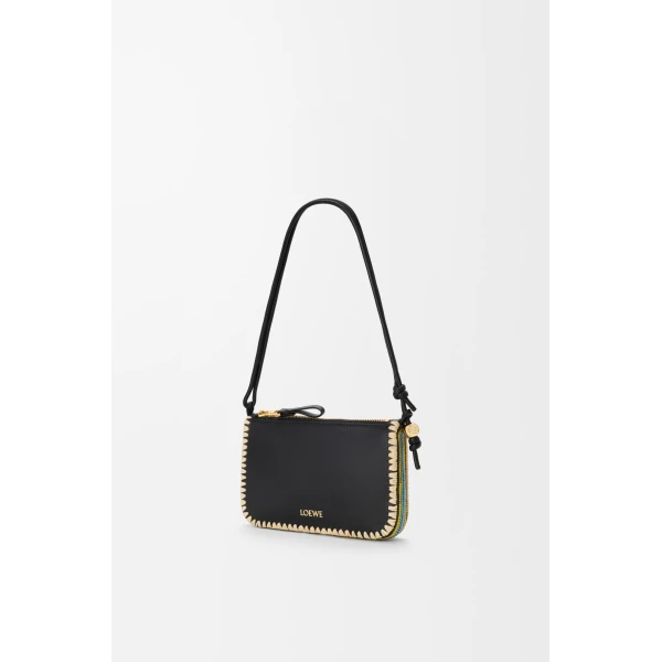 Loewe Rio pouch in classic calfskin and raffia, Black | Clutch Bags | Luxury Shoes 