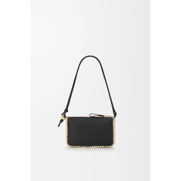 Loewe Rio pouch in classic calfskin and raffia, Black | Clutch Bags | Luxury Shoes 