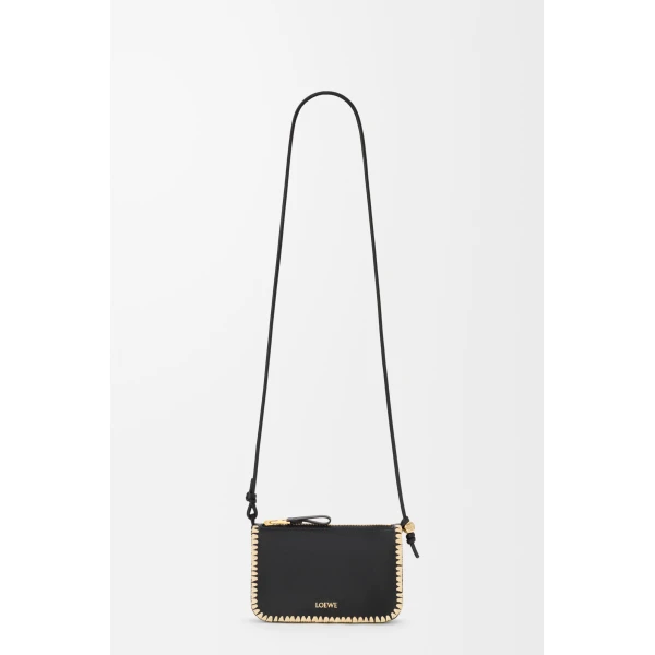 Loewe Rio pouch in classic calfskin and raffia, Black | Clutch Bags | Luxury Shoes 