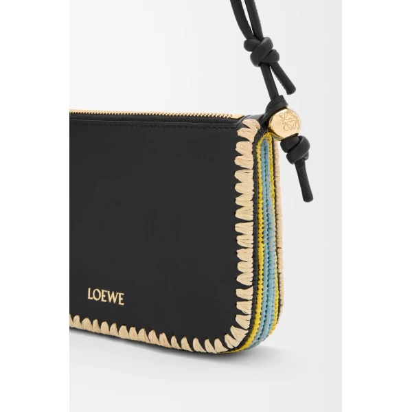 Loewe Rio pouch in classic calfskin and raffia, Black | Clutch Bags | Luxury Shoes 