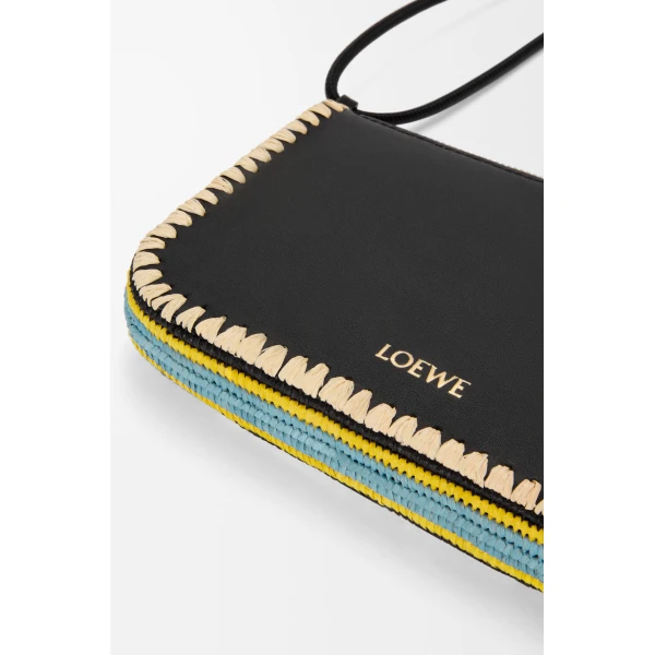 Loewe Rio pouch in classic calfskin and raffia, Black | Clutch Bags | Luxury Shoes 
