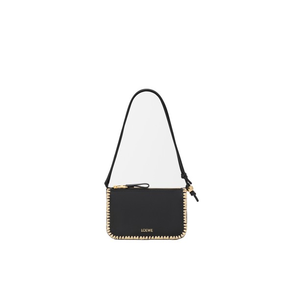 Loewe Rio pouch in classic calfskin and raffia, Black | Clutch Bags | Luxury Shoes 