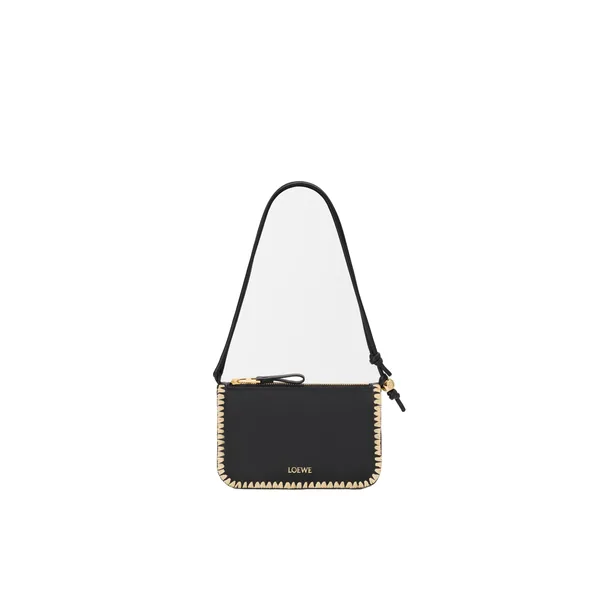 Loewe Rio pouch in classic calfskin and raffia, Black | Clutch Bags | Luxury Shoes 
