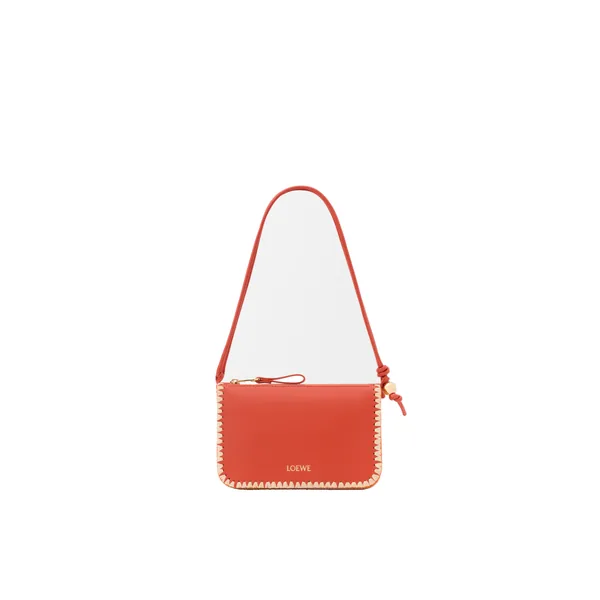 Loewe Rio pouch in classic calfskin and raffia, Deep Saffron | Clutch Bags | Luxury Shoes 