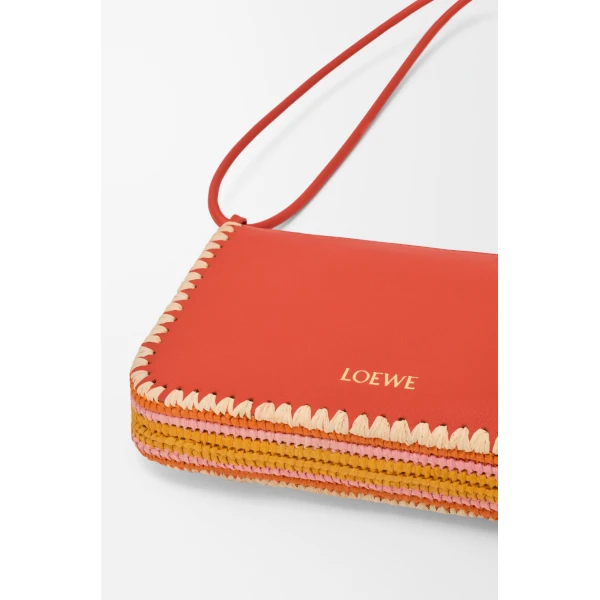 Loewe Rio pouch in classic calfskin and raffia, Deep Saffron | Clutch Bags | Luxury Shoes 
