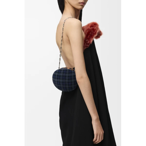 Loewe Shell minaudiere in check pattern textile and metal, Deep Navy/Multicolor | Mini Bags | Luxury Shoes 