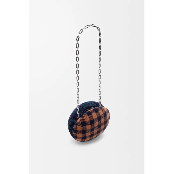 Loewe Shell minaudiere in check pattern textile and metal, Deep Navy/Multicolor | Mini Bags | Luxury Shoes 