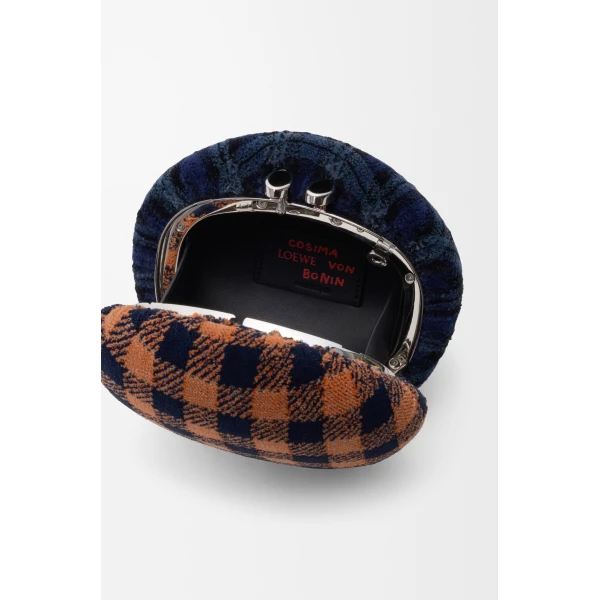 Loewe Shell minaudiere in check pattern textile and metal, Deep Navy/Multicolor | Mini Bags | Luxury Shoes 