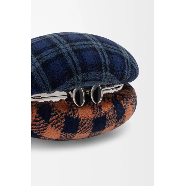 Loewe Shell minaudiere in check pattern textile and metal, Deep Navy/Multicolor | Mini Bags | Luxury Shoes 