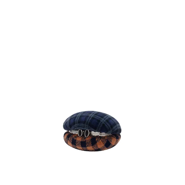 Shell minaudiere in check pattern textile and metal, Deep Navy/Multicolor
