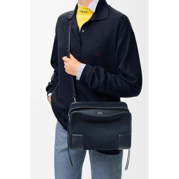Loewe Small Amazona 180 bag in suede, Deep Navy | Totes & Top-Handle Bags | Luxury Shoes 
