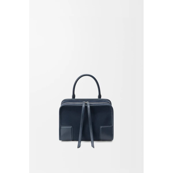 Loewe Small Amazona 180 bag in suede, Deep Navy | Totes & Top-Handle Bags | Luxury Shoes 
