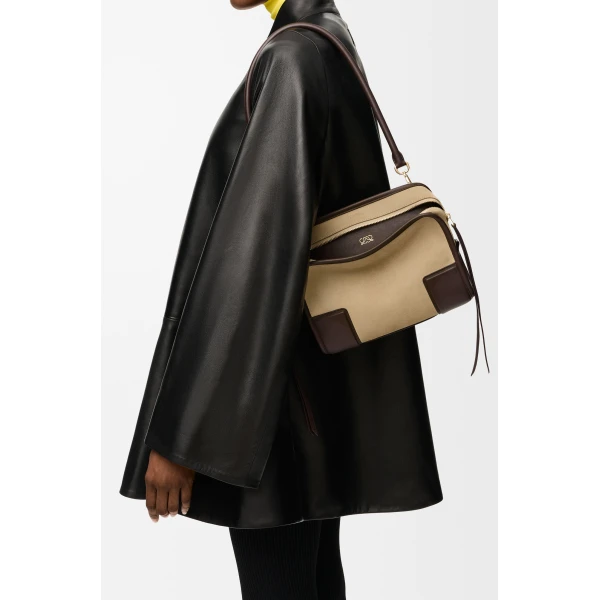 Loewe Small Amazona 180 bag in suede, Oro/Chocolat | Totes & Top-Handle Bags | Luxury Shoes 