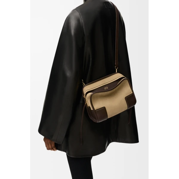 Loewe Small Amazona 180 bag in suede, Oro/Chocolat | Totes & Top-Handle Bags | Luxury Shoes 
