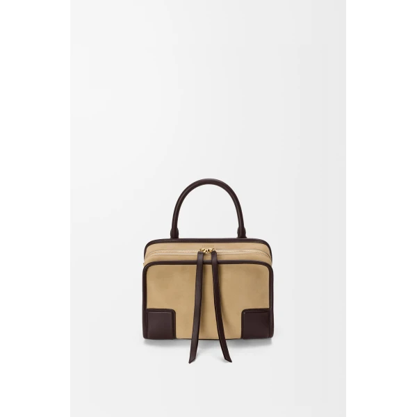 Loewe Small Amazona 180 bag in suede, Oro/Chocolat | Totes & Top-Handle Bags | Luxury Shoes 