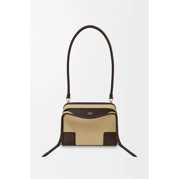 Loewe Small Amazona 180 bag in suede, Oro/Chocolat | Totes & Top-Handle Bags | Luxury Shoes 