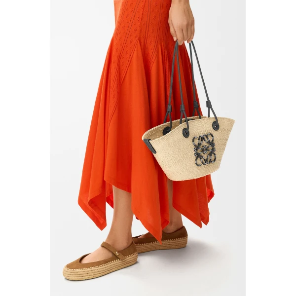 Loewe Small Anagram basket bag in iraca palm and calfskin, Natural/Black | Totes & Top-Handle Bags | Luxury Shoes 